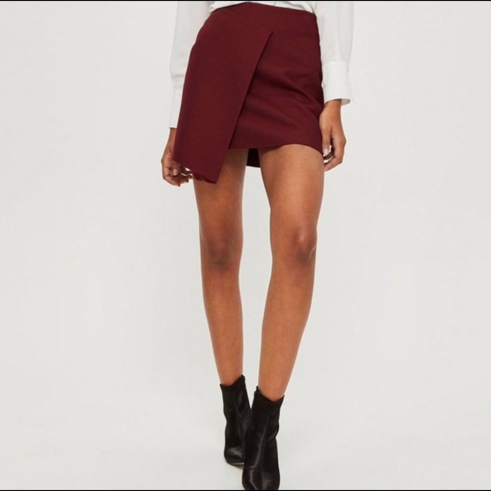 Topshop burgundy maroon raw edge skirt